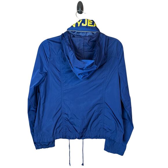 Y2K DKNY Blue Windbreaker Long Sleeve Zip Up Hooded Crop Rain Jacket Size Small - Picture 2 of 9